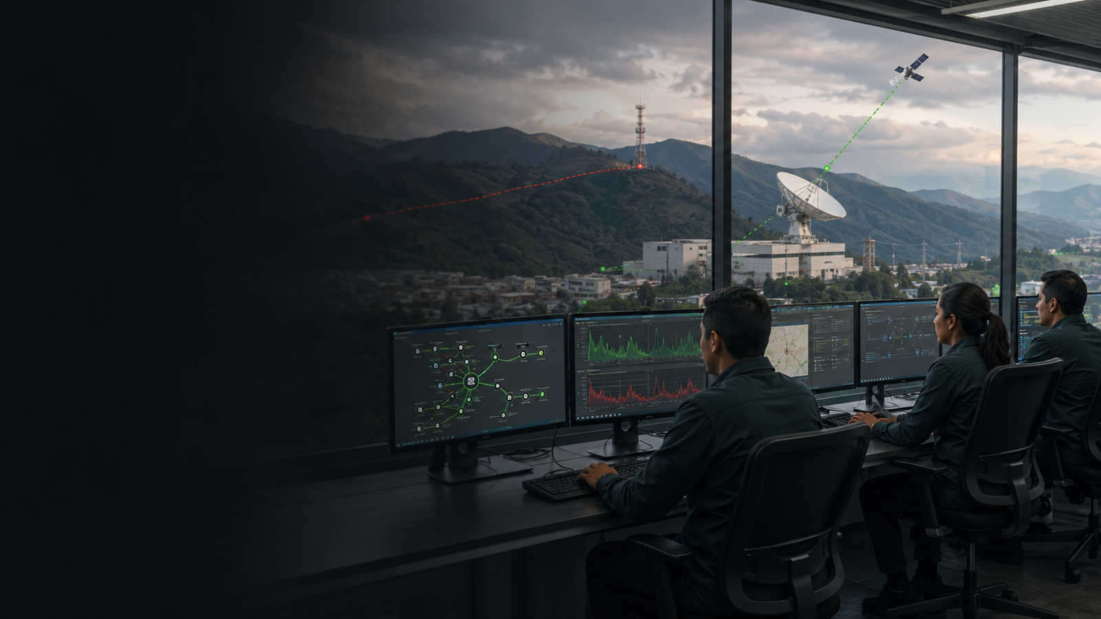 Centro de operaciones monitoreando la disponibilidad tecnológica