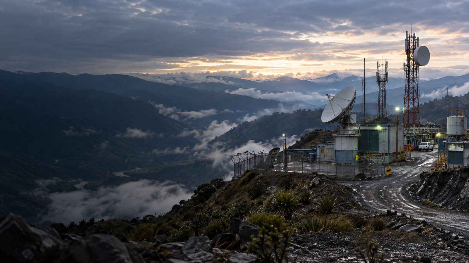 Satellite connectivity infrastructure at an operation located in a remote mountainous area