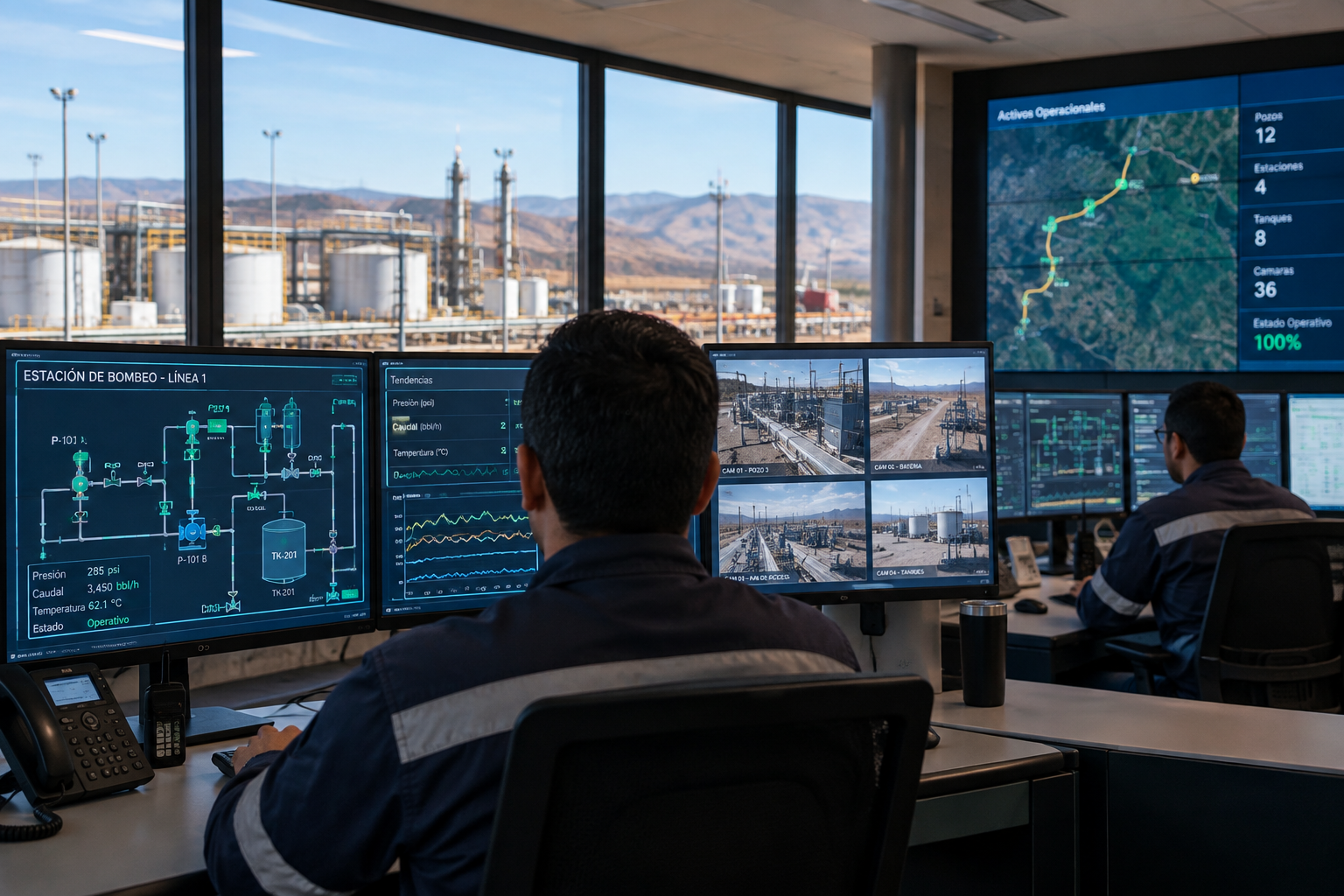 Control center monitoring industrial assets and remote operations